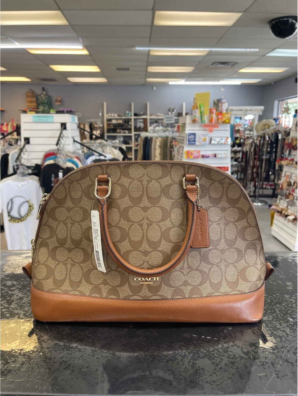 Coach Women's Signature Canvas Satchel with Leather Trim